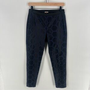 Maliparmi Hexagon Print Blue Black High Rise‎ Side Zip Crop Slim Leg Pant